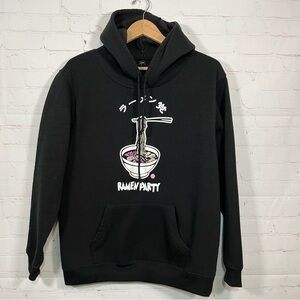 Joye Ramen Party Hoodie Womens Large Black Pockets Pullover Sweatshirt